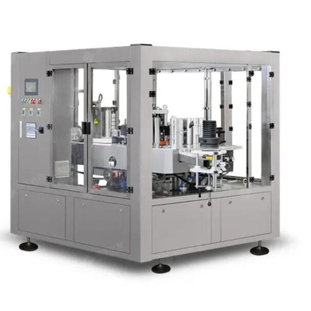 热熔胶贴标机侧面细节 - 精准定位自动化瓶装贴标设备